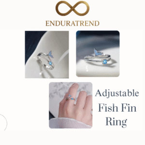 Adjustable Fish Fin Ring - Blue Gemstone, Silver Tone | Enduratrend