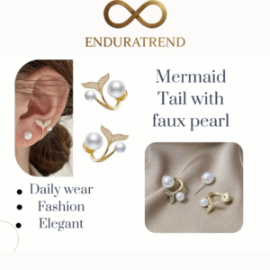 Golden Mermaid Tail Ear Cuff & Studs with Faux Pearl | Enduratrend